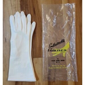 Vintage 1950s Fownes Embraceable White Gloves Nylon Size 6-7 Retro Feminine